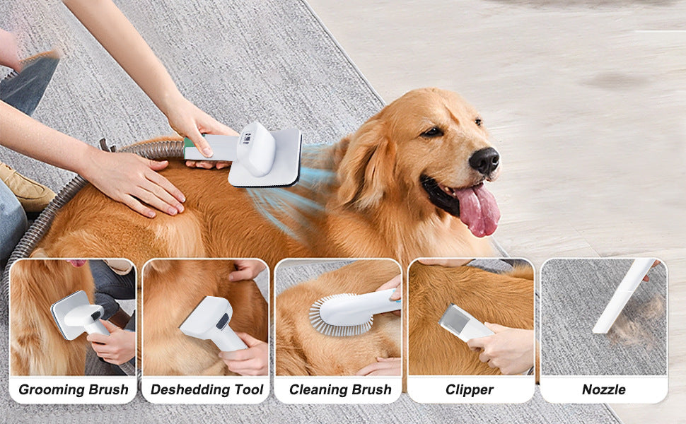 Kit de higiene com aspirador com coletor de pó para animais de estimação 7 em 1