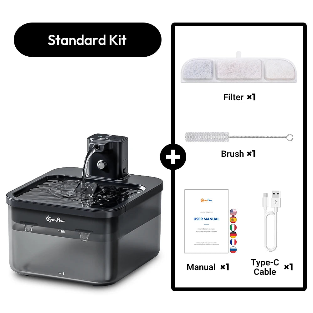 Fonte de água automático sem fio 2.5L, com bateria, sensor de movimentos e dispensador de água