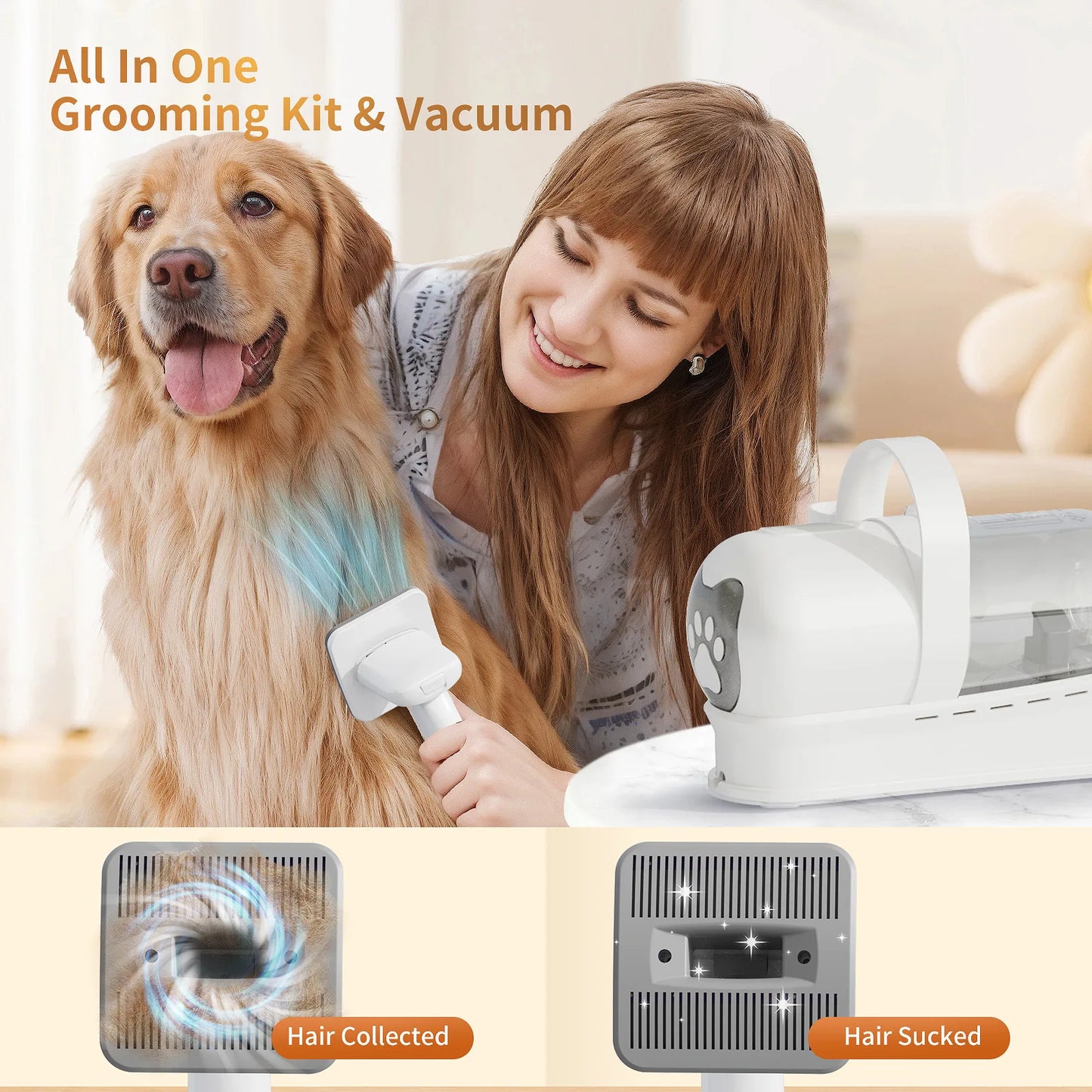 Kit de higiene com aspirador com coletor de pó para animais de estimação 7 em 1