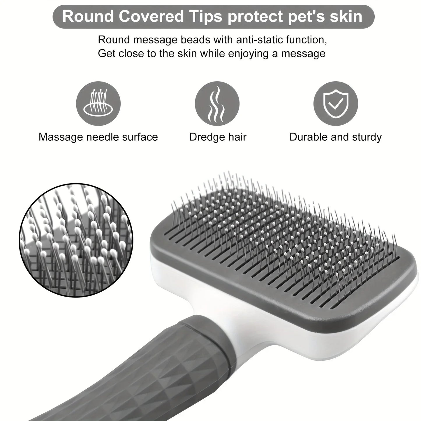 Self-cleaning brush for removing pet hair, hair removal brush for cats and dogs, pet grooming accessories.