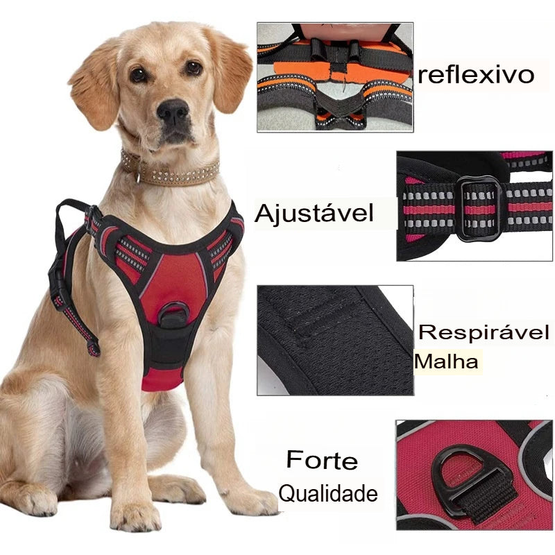 Arnês peitoral para cães de grande porte com refletor
