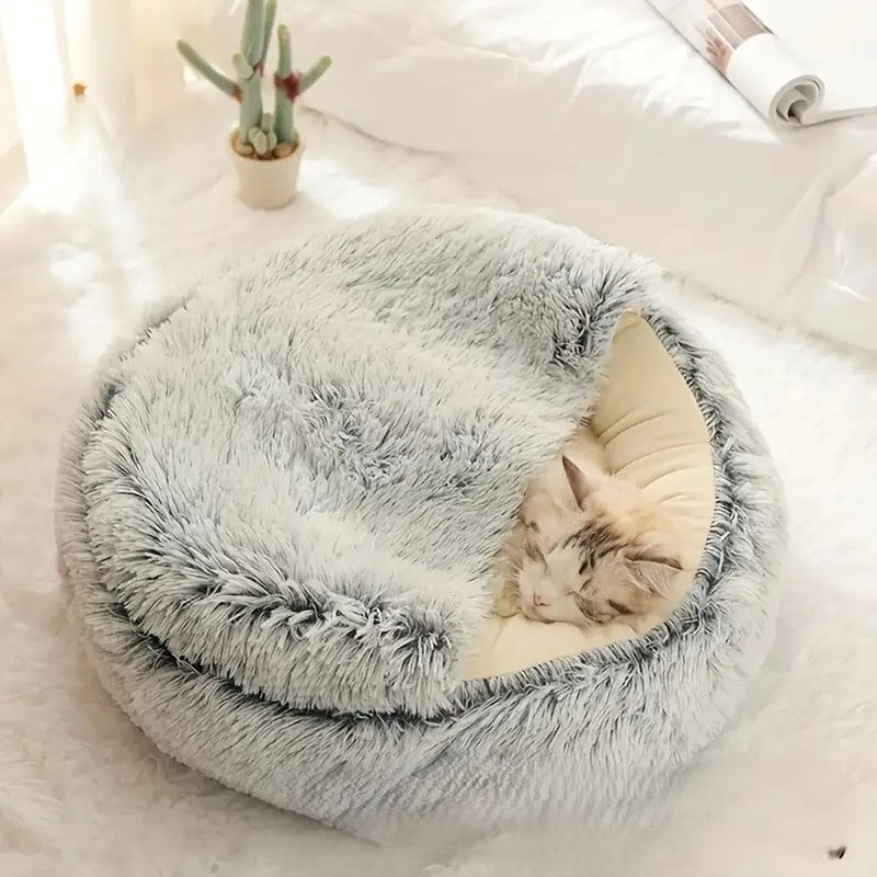 Cama redonda de peluche para animais de estimação
