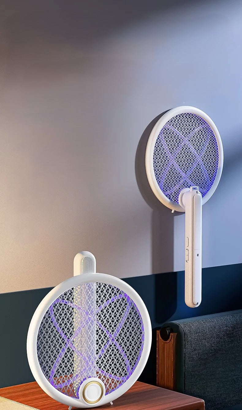 Racket kills flies and mosquitoes