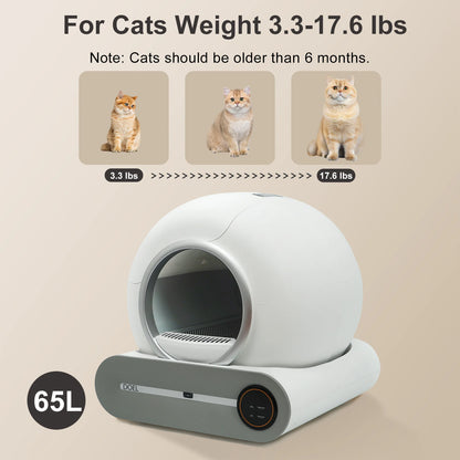 Caixa de areia para gatos autolimpante DOEL 65L App Control 2.4G WiFi