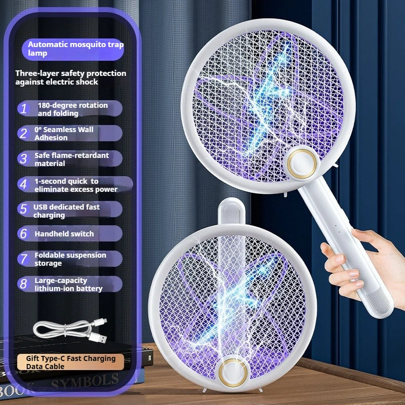 Racket kills flies and mosquitoes