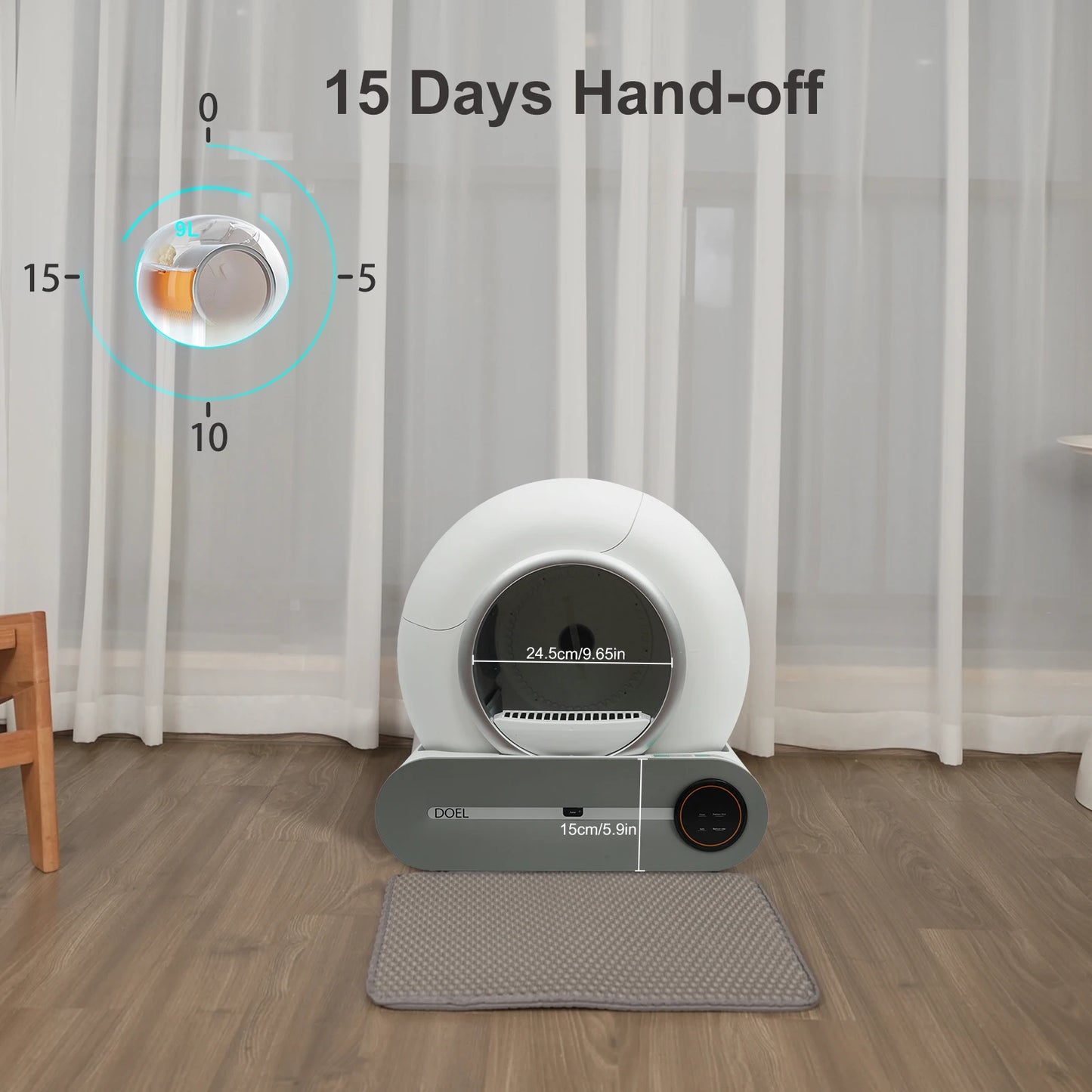 Caixa de areia para gatos autolimpante DOEL 65L App Control 2.4G WiFi