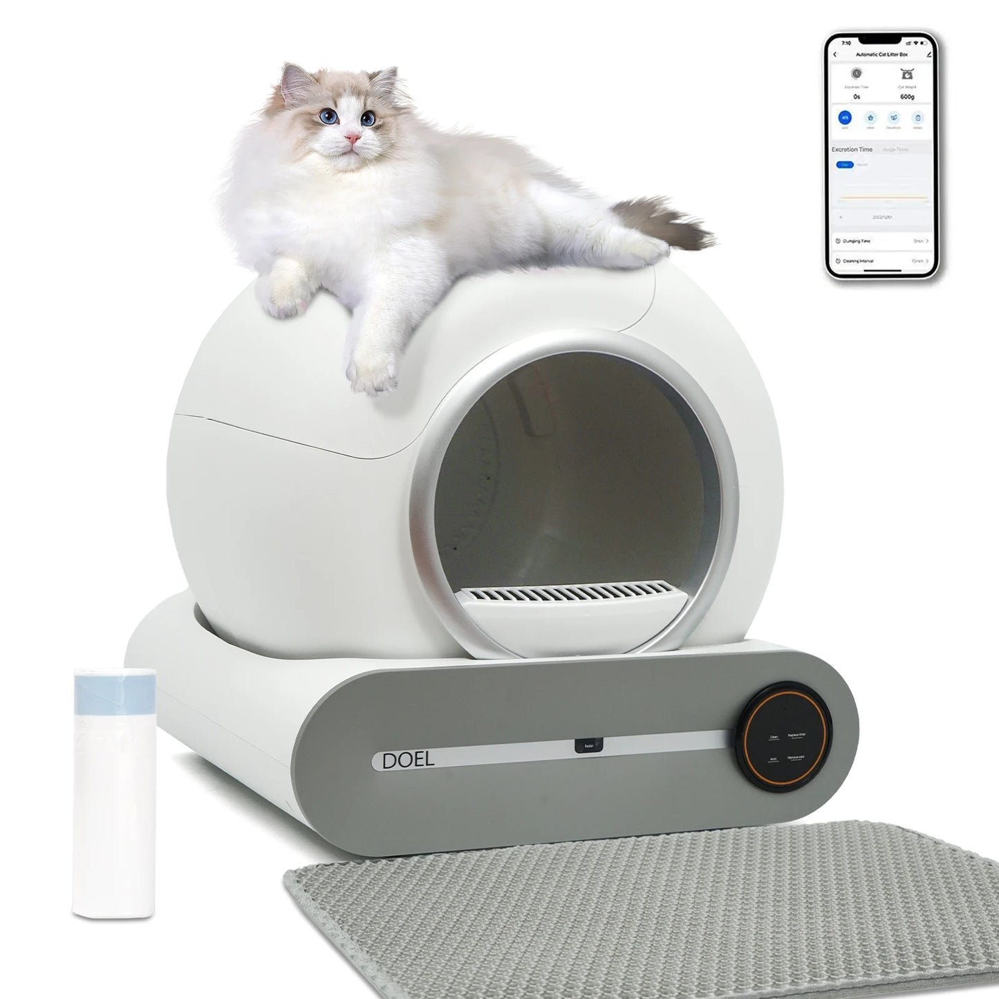 Caixa de areia para gatos autolimpante DOEL 65L App Control 2.4G WiFi