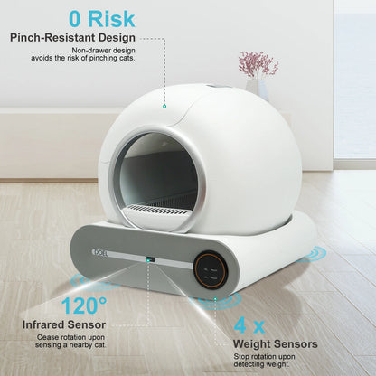 Caixa de areia para gatos autolimpante DOEL 65L App Control 2.4G WiFi
