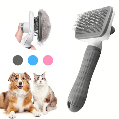 Self-cleaning brush for removing pet hair, hair removal brush for cats and dogs, pet grooming accessories.