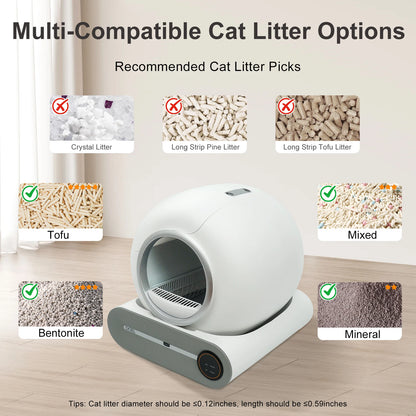 Caixa de areia para gatos autolimpante DOEL 65L App Control 2.4G WiFi